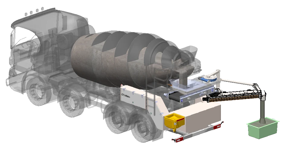 Vue intérieure du camion toupie — l'add-on Mœbius monté à l'arrière